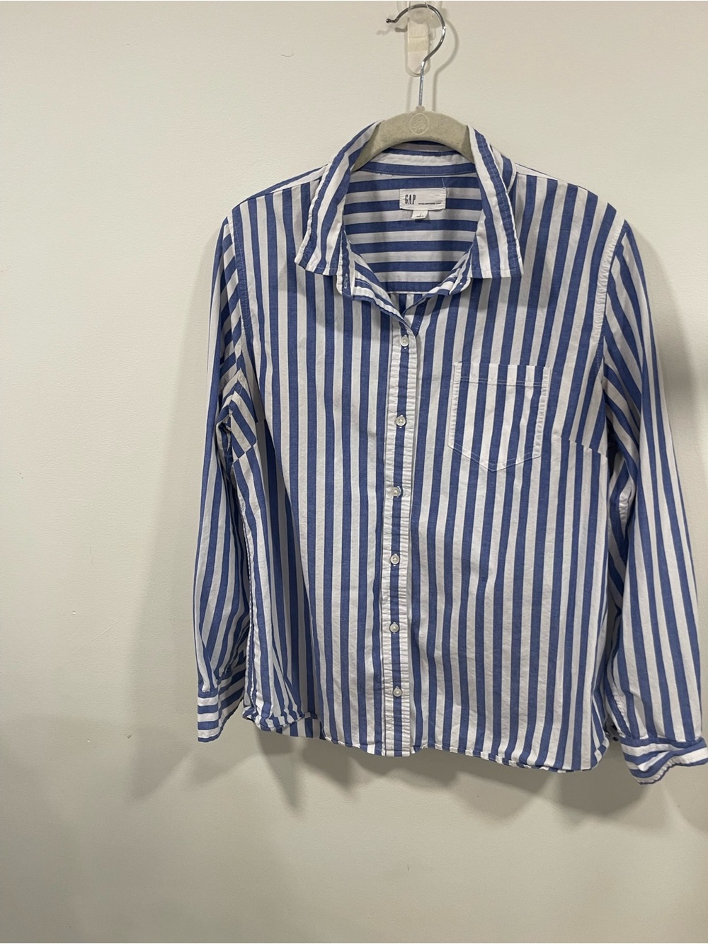 GAP Blue and White Vertical Stripe Button-Down Shirt